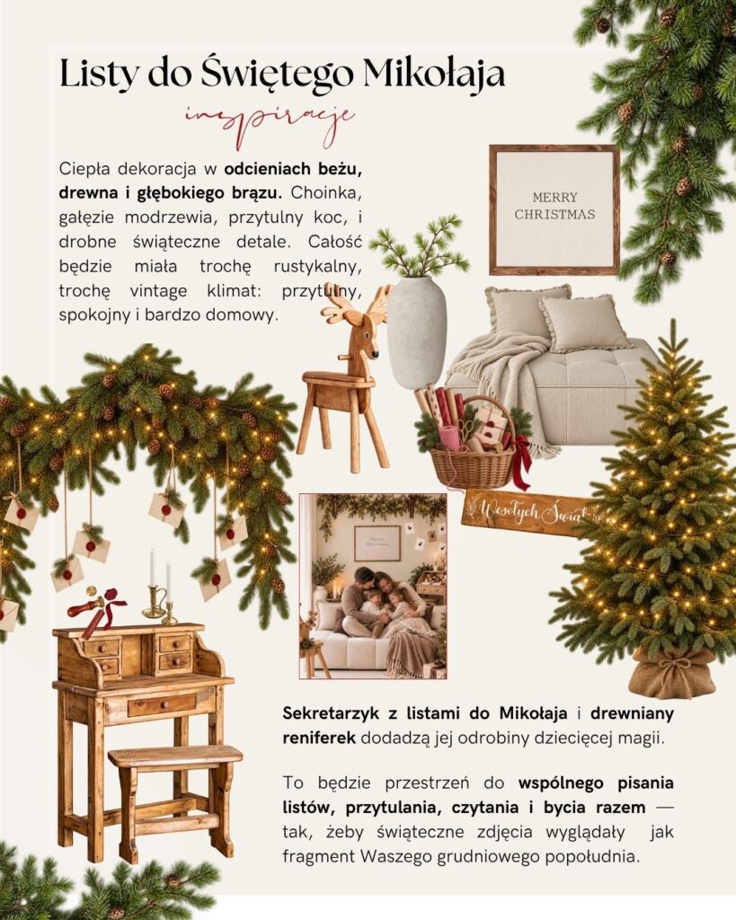moodboard sesji swiatecznych, rustykalna arazacja
